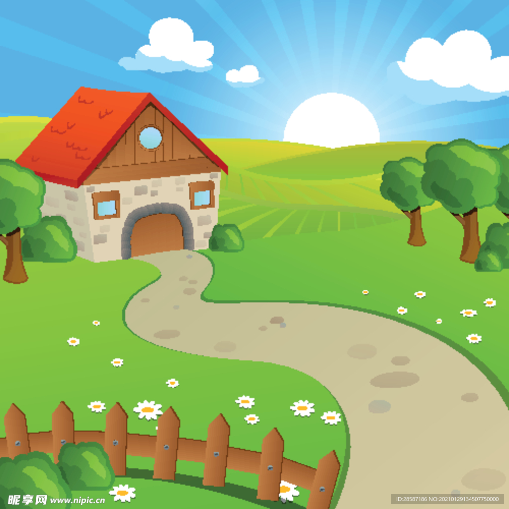蓝天草地背景
