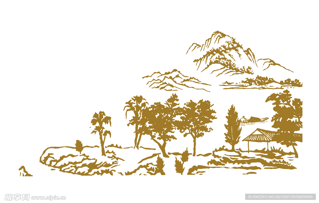 矢量中国风水墨村庄