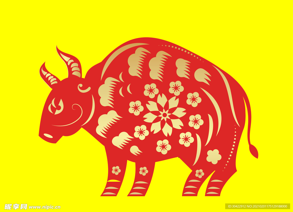 新年牛年剪纸矢量
