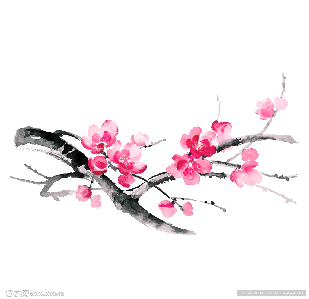 水墨梅花矢量插画