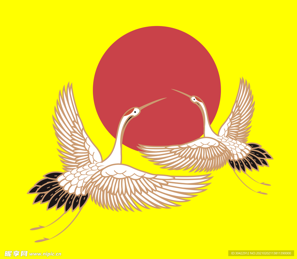 AI矢量古风仙鹤太阳