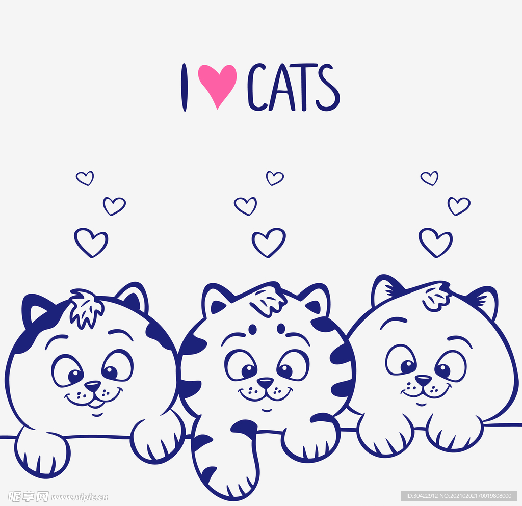 AI矢量可爱蓝色小猫