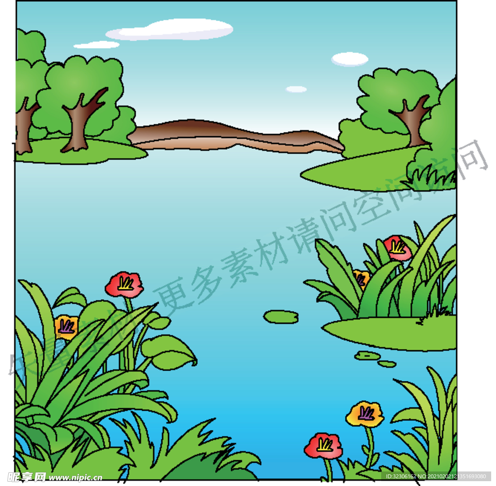 河 湖  夏天 幼儿漫画