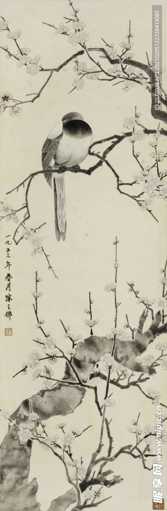 禽栖梅枝