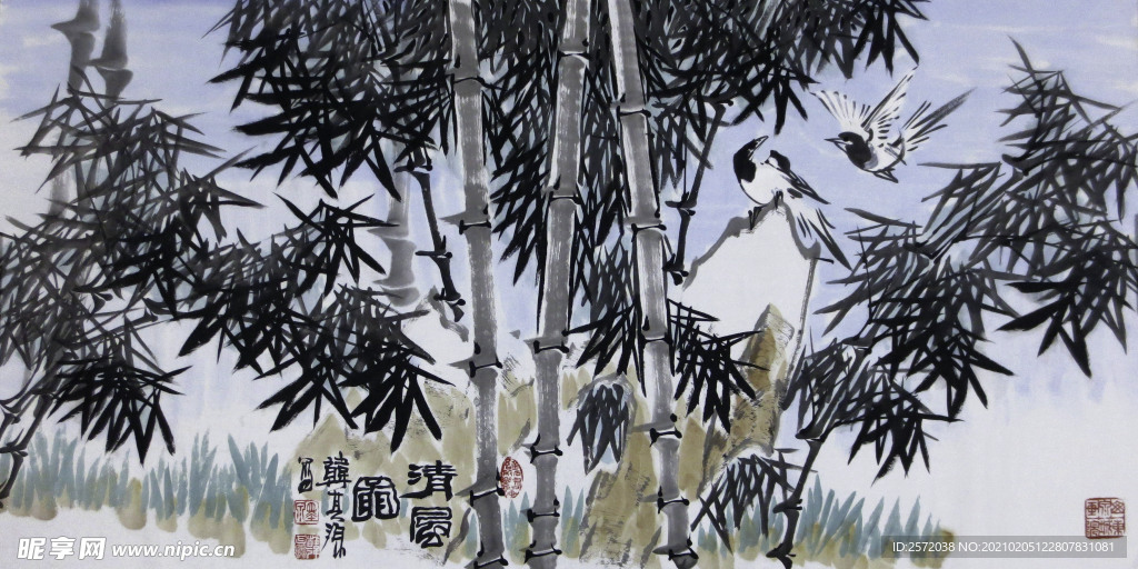 竹林双鹊