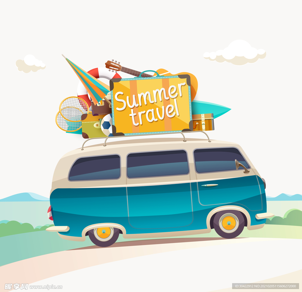 矢量卡通旅行汽车