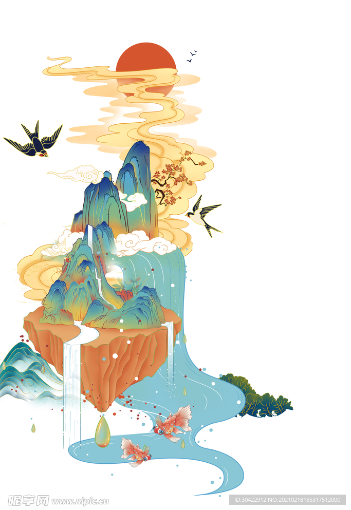 国潮山水插画