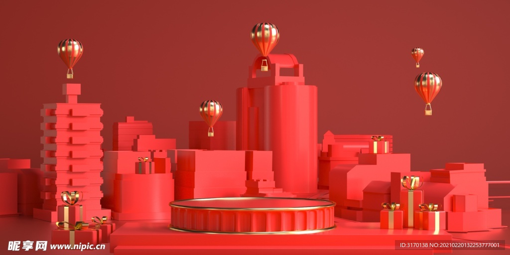 红色立体喜庆促销C4D背景图片