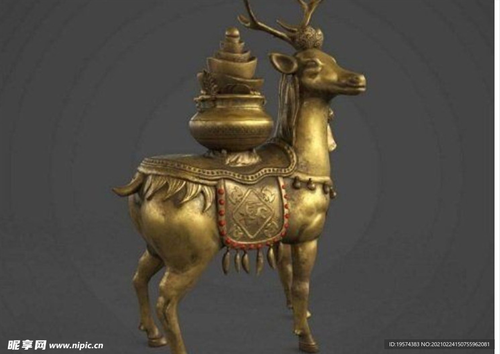3Dmax 钱鹿雕像铜像摆件
