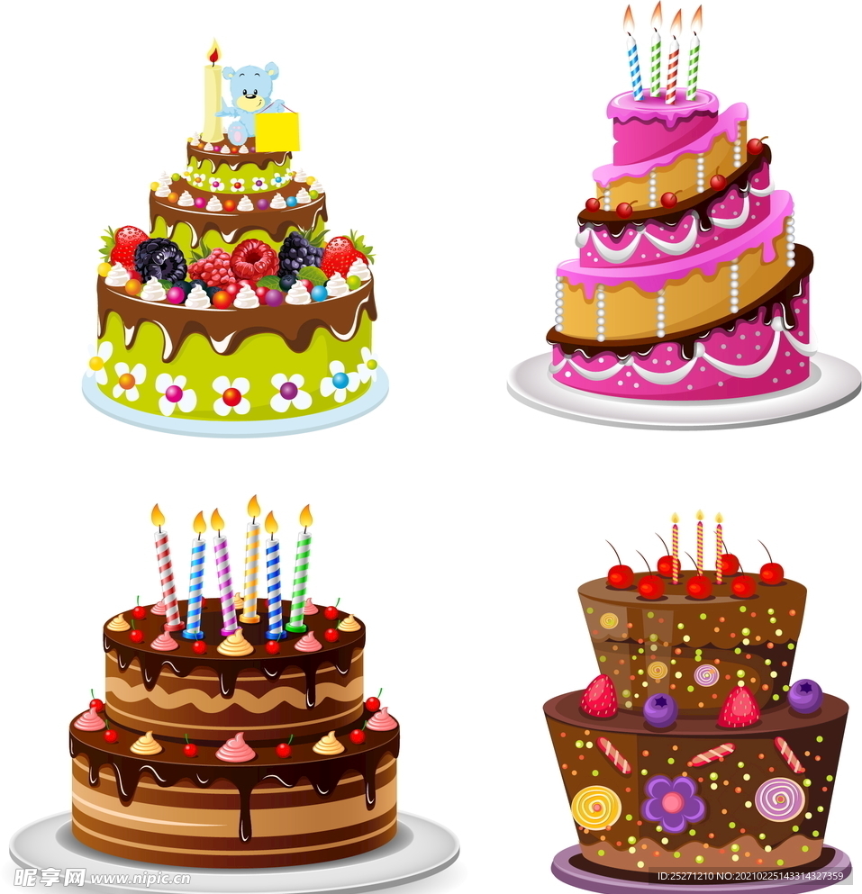 矢量多层彩色生日蛋糕