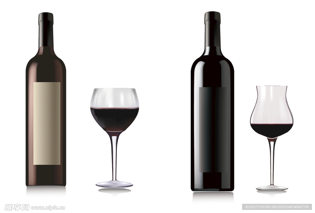 矢量红酒瓶和盛有红酒高脚杯