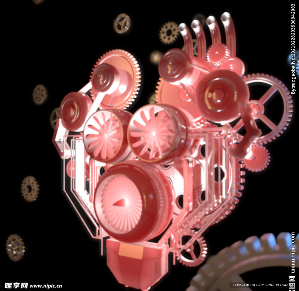 C4D模型 机械心创意爱心