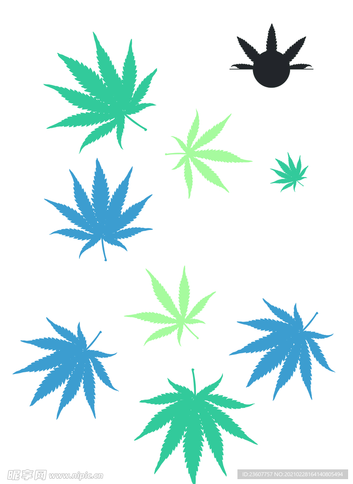 白底叶子 花卉 小花 图案 印