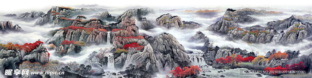 巨幅国画 山水画 装饰画 新背