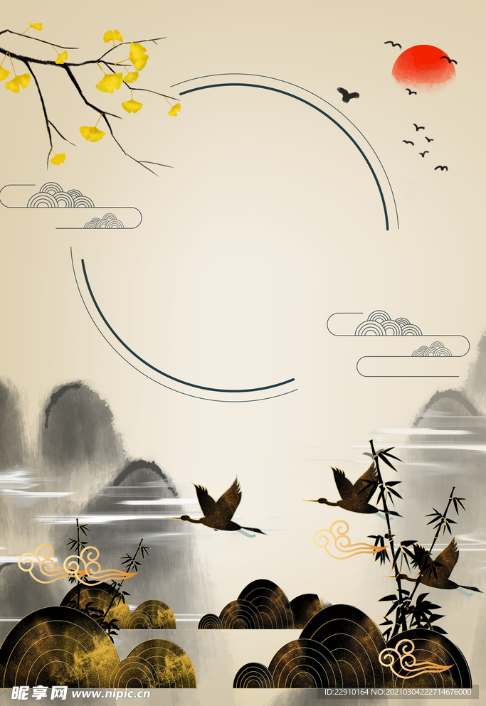 金线烫金山水壁画