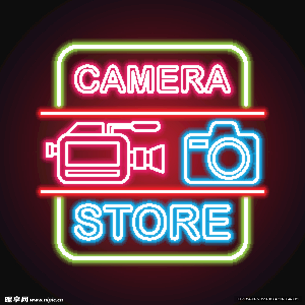 相机霓虹灯店面图片