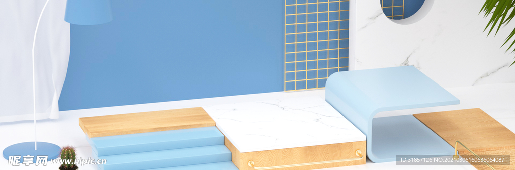 简约蓝色背景展台