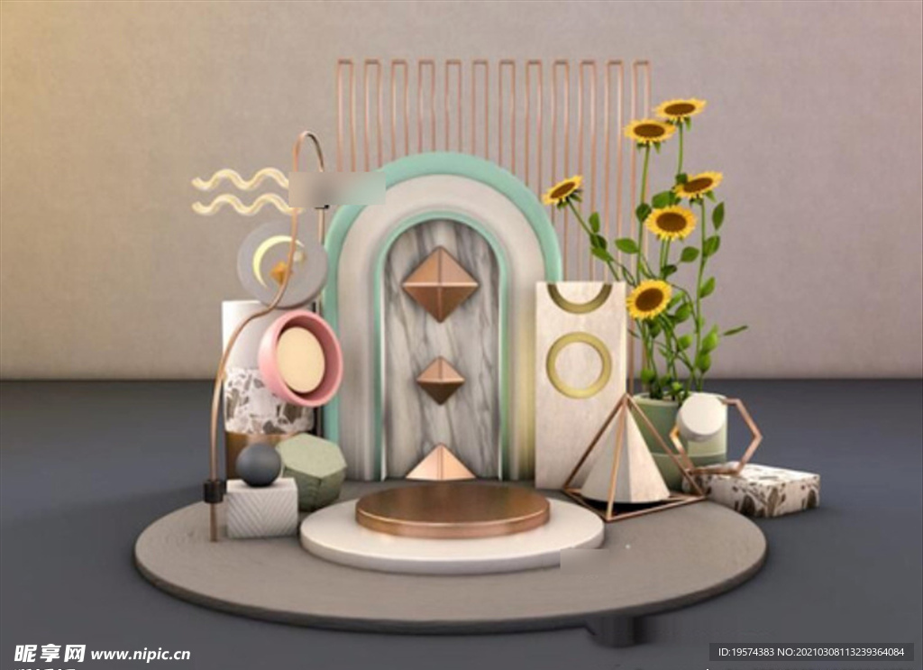 C4D模型莫兰迪色系几何物体