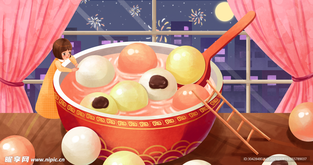 元宵节插画海报