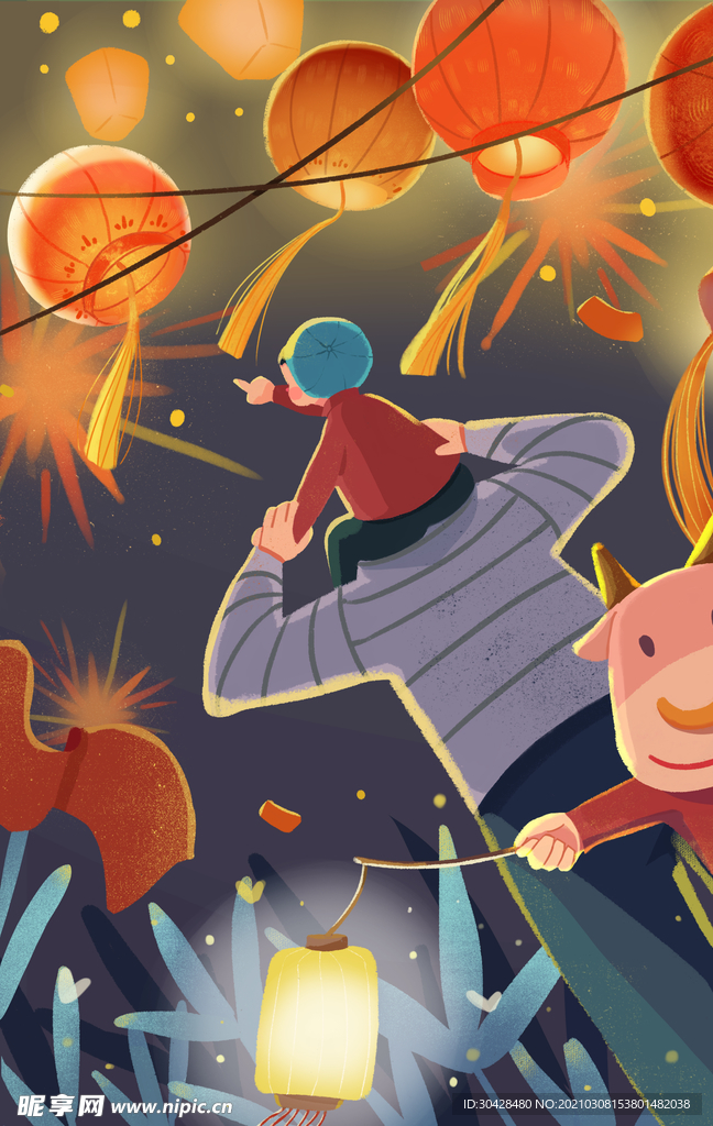 元宵节插画海报