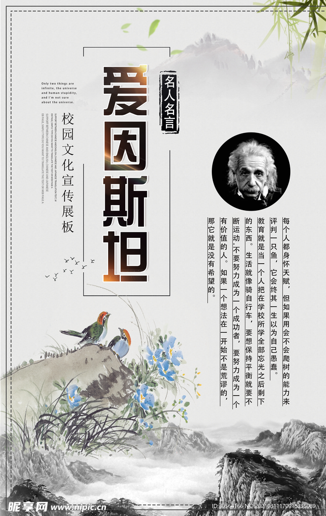 爱因斯坦人物标语校园文化素材