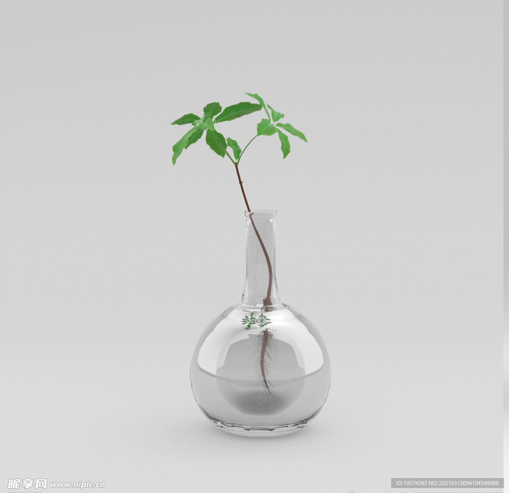 C4D模型盆栽绿色植物叶子插花