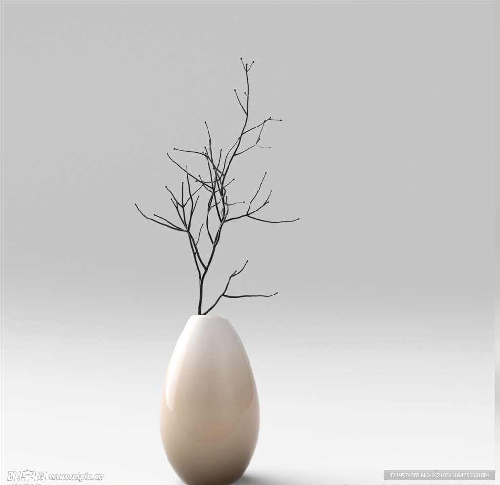 C4D模型盆栽绿色植物树枝插花