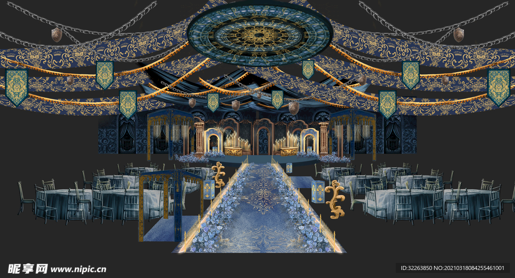 蓝色欧式高档婚礼效果图