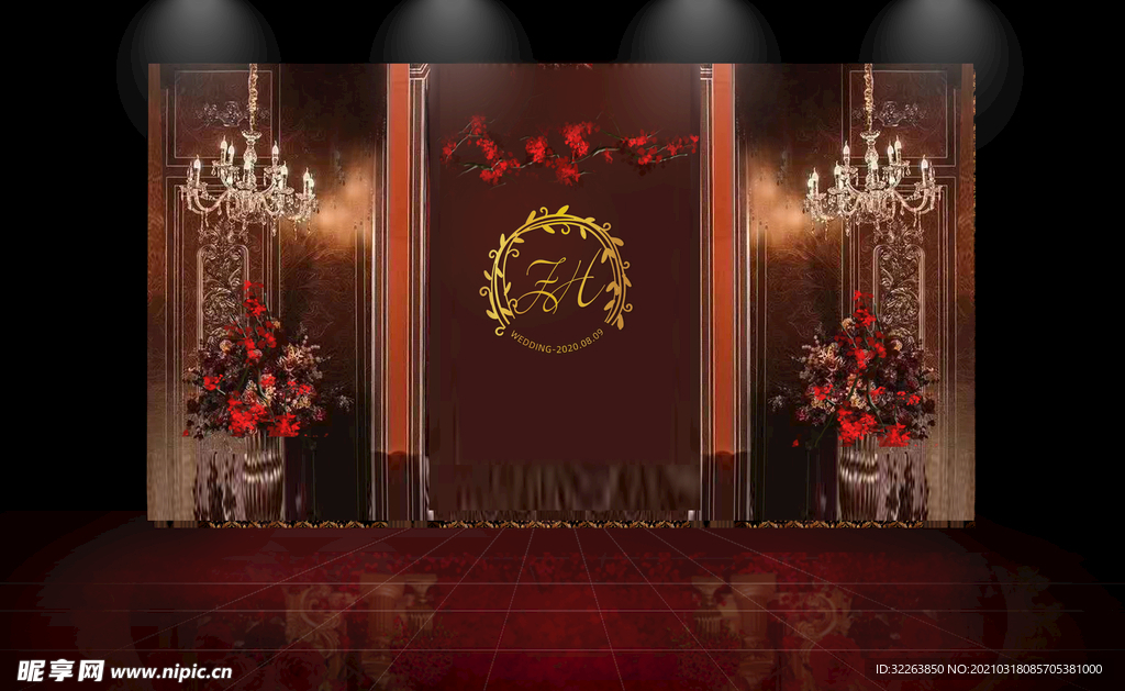 暗红高档婚礼现场效果图