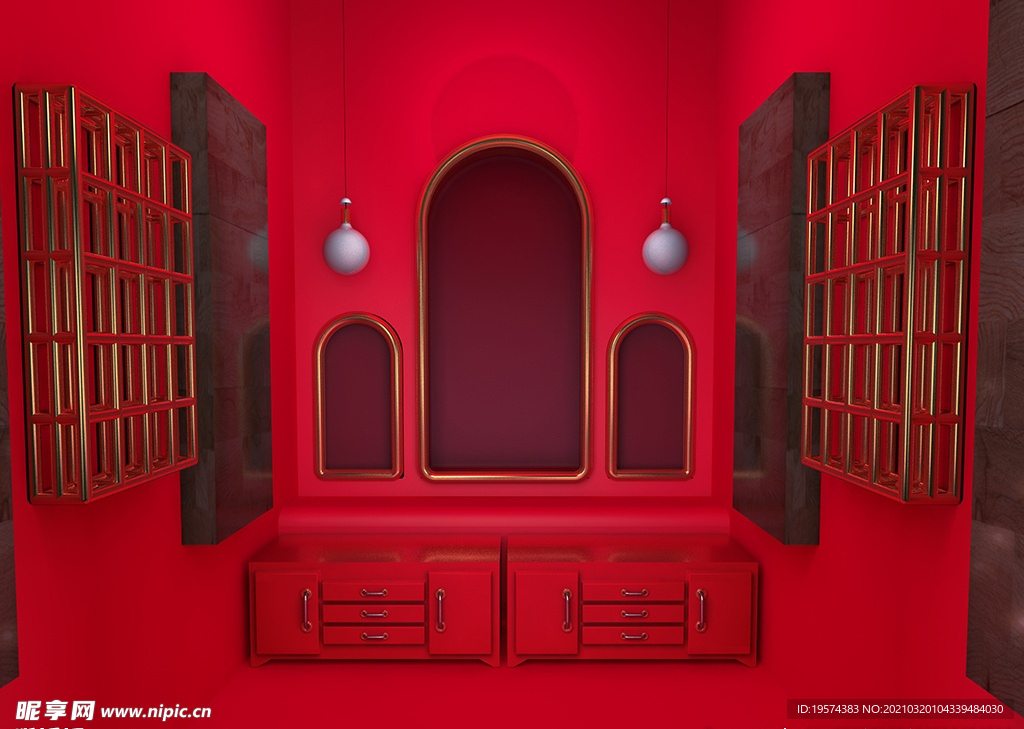 C4D模型红色风格电商立体场景