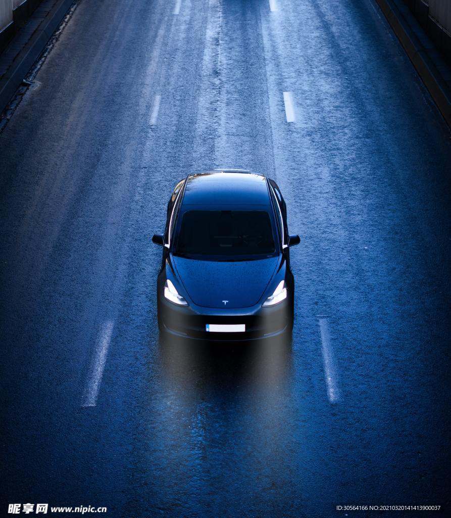 轿车街道夜晚背景素材