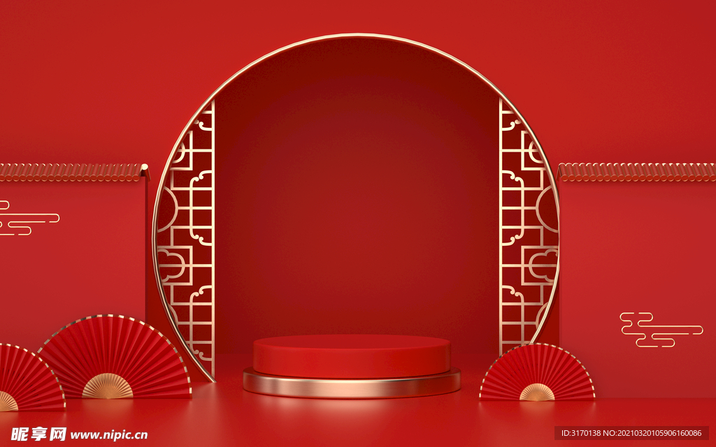 红色中国喜庆促销C4D背景图片