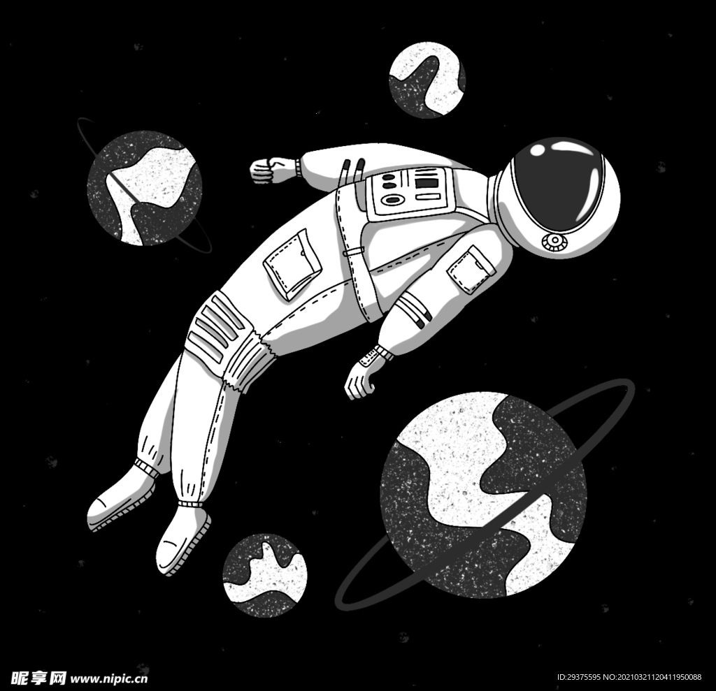 卡通航天宇航员宇宙手绘插画图片