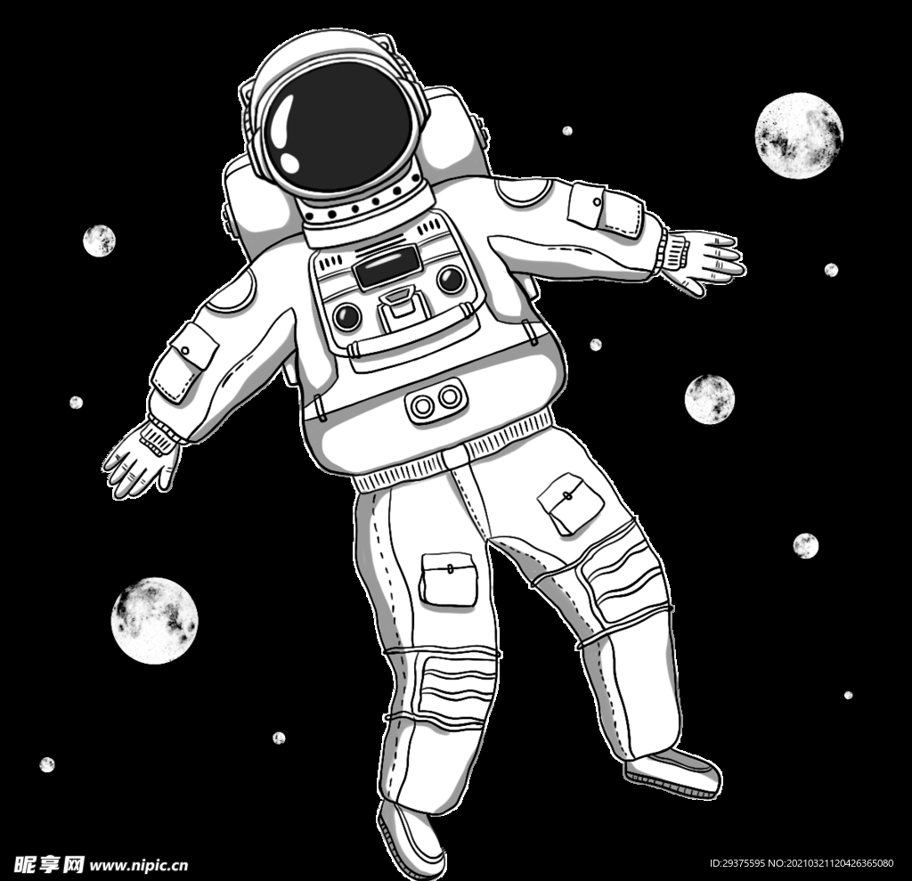 卡通航天宇航员宇宙手绘插画图片