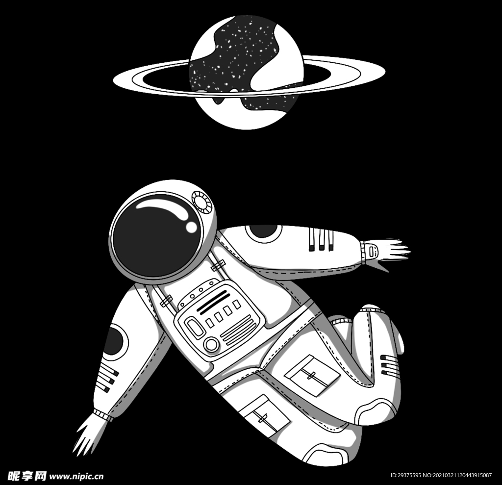卡通航天宇航员宇宙手绘插画图片