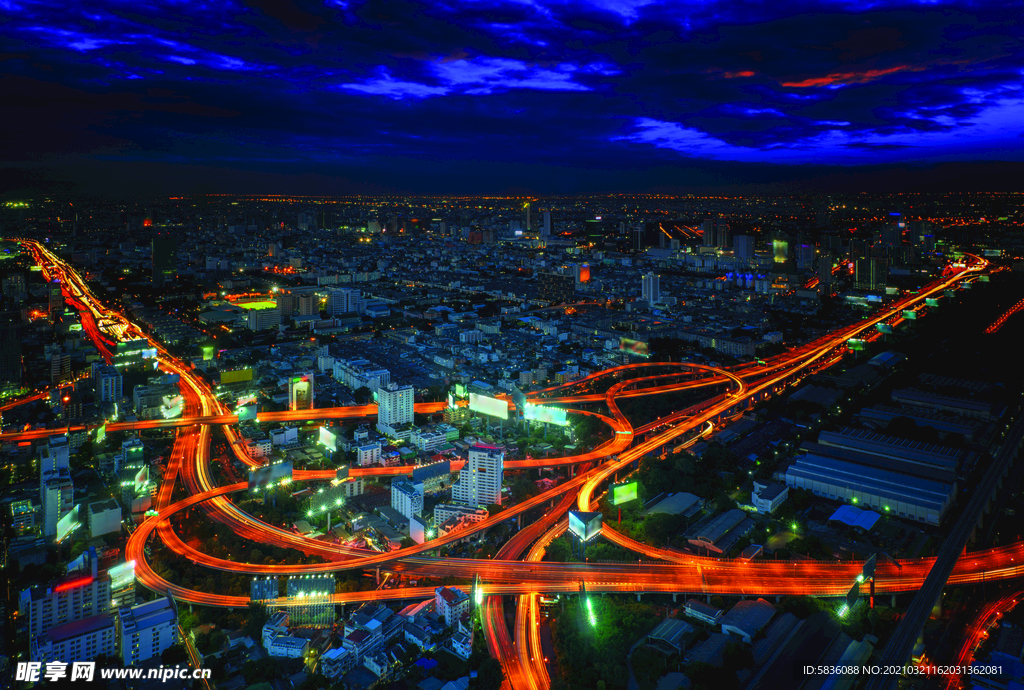 天使之城曼谷城市街道夜景