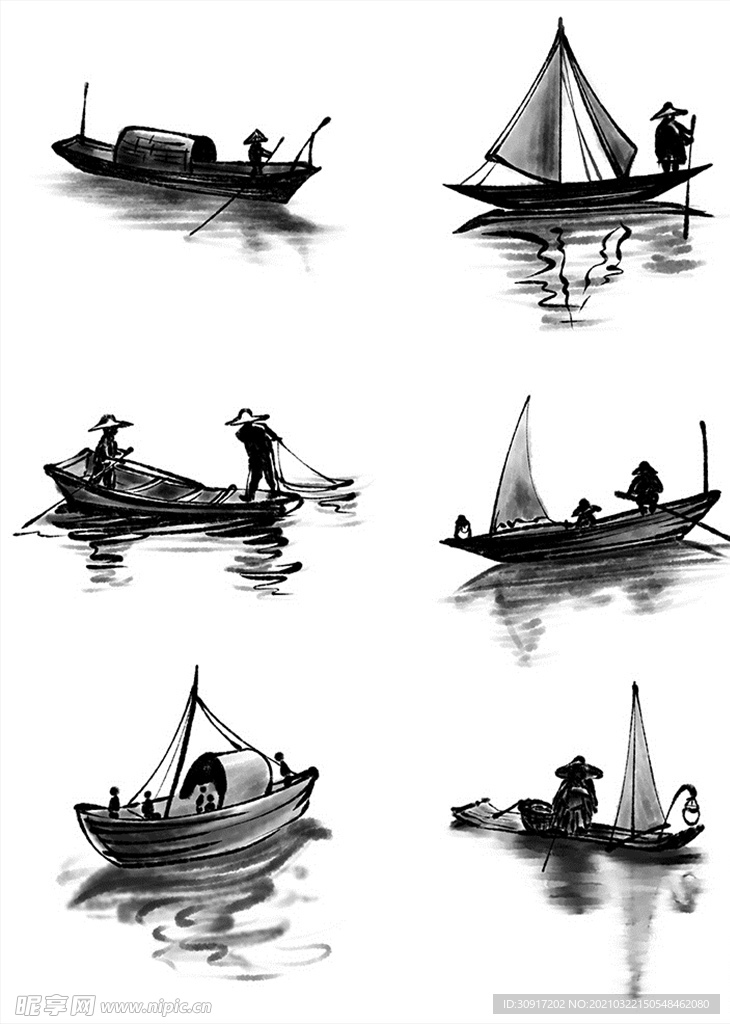 水墨渔船