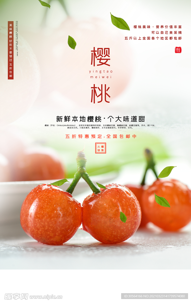 樱桃水果促销活动海报素材