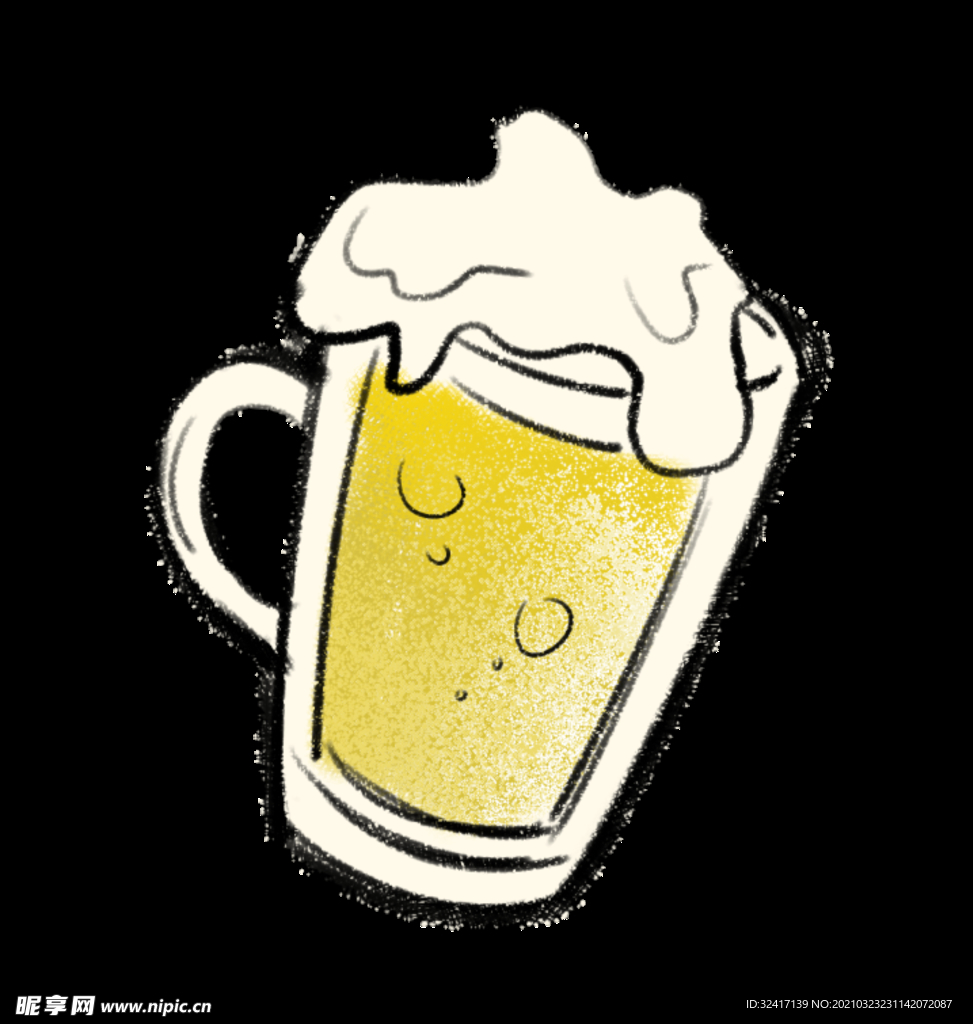 卡通免扣素材一杯泡沫丰富的啤酒