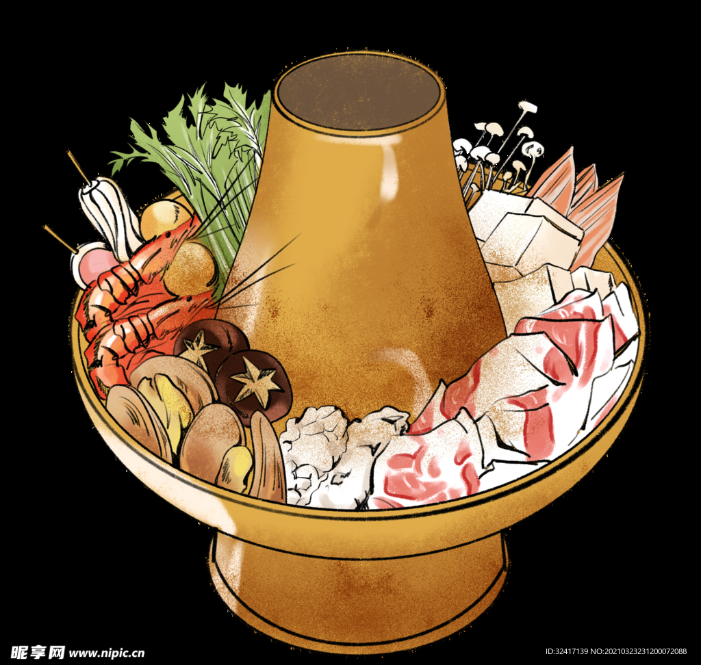 卡通免抠素材重庆老火锅食材