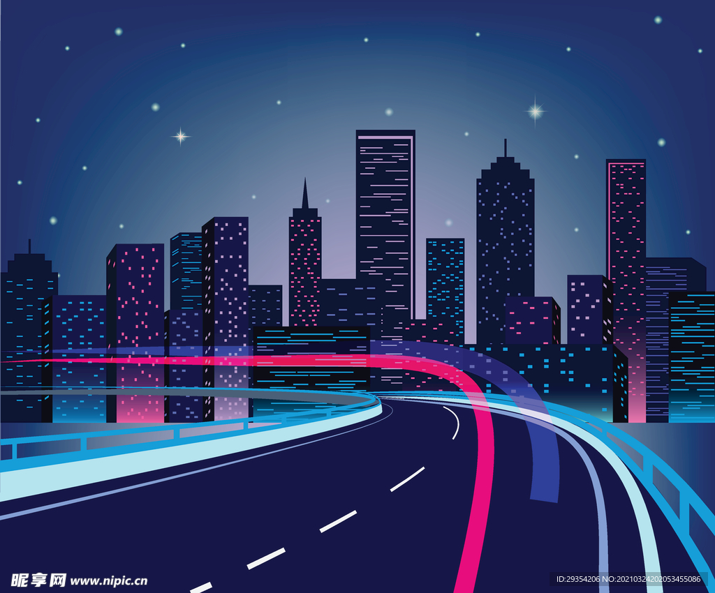 霓虹渐变城市夜空图片