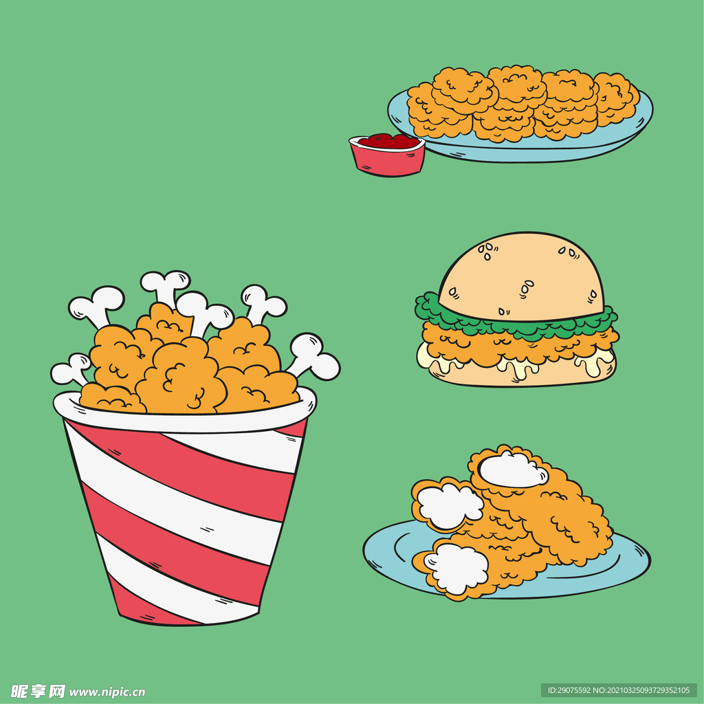 卡通鸡腿汉堡