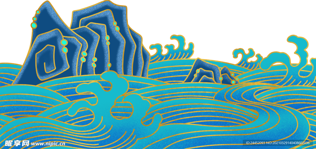 国潮海浪透明背景底图