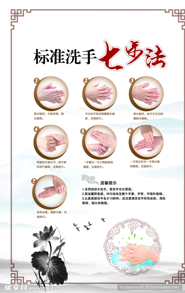 七步洗手法健康知识宣传海报素材