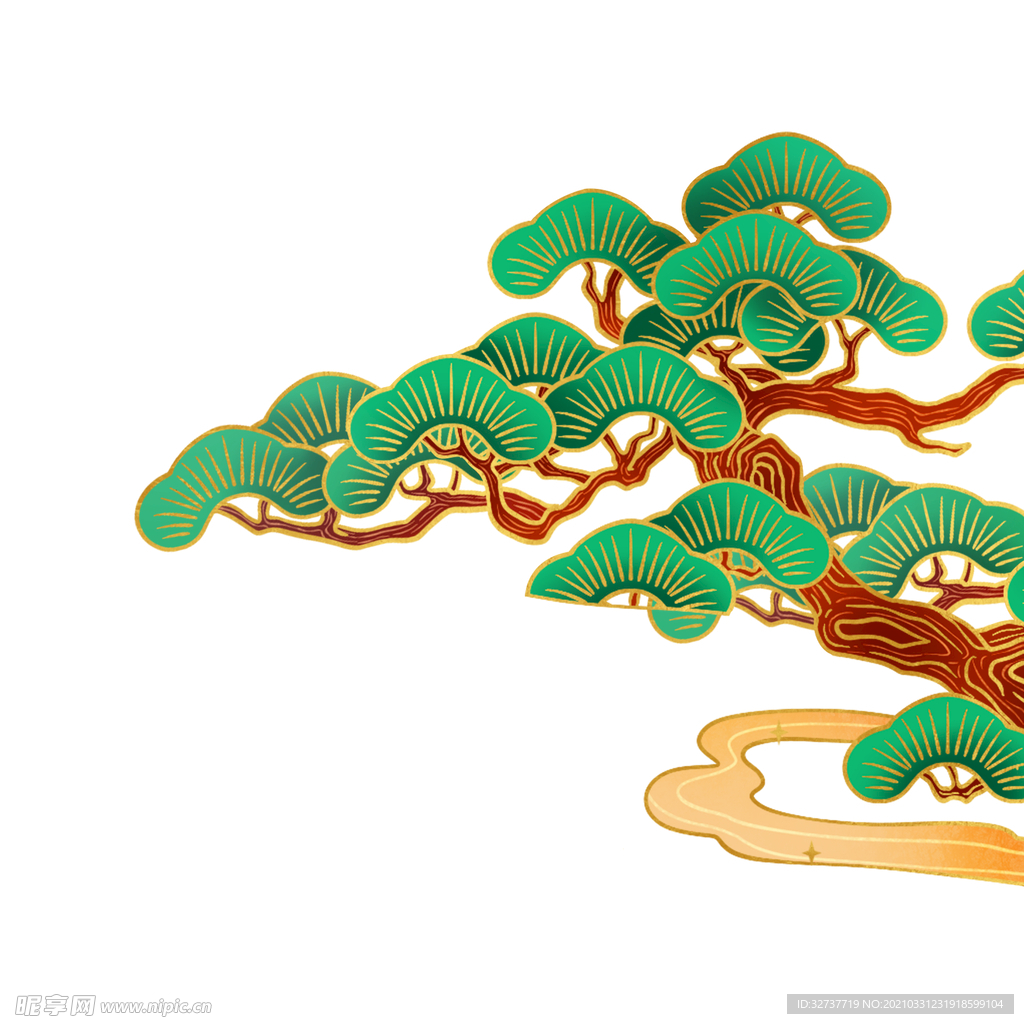 插画绿色植物云纹元素
