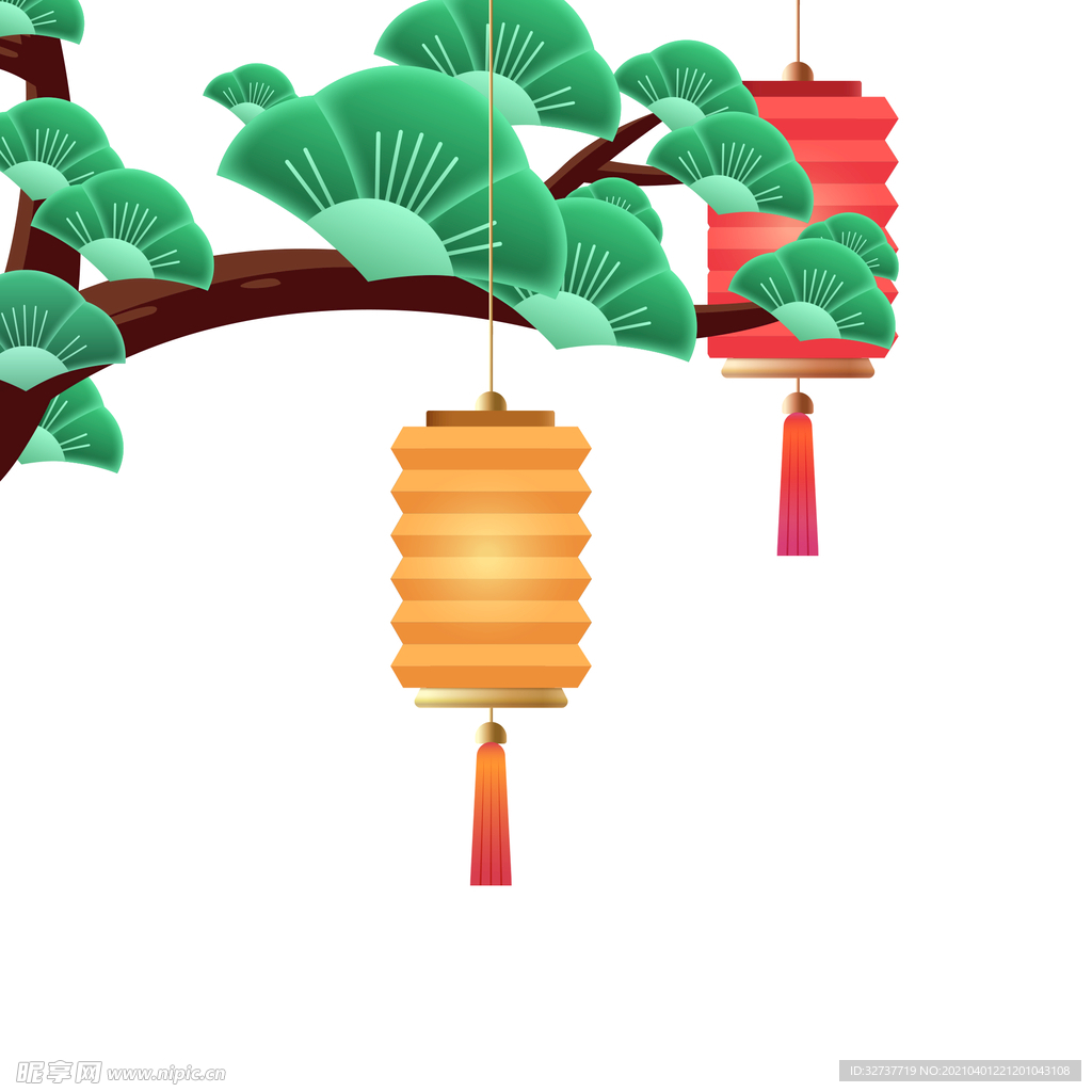 国潮插画植物装饰元素