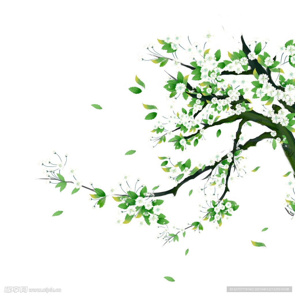 绿色插画植物花朵元素