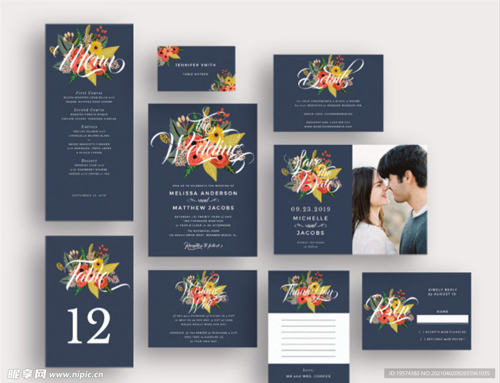 蓝色繁花似锦婚礼设计物料模板