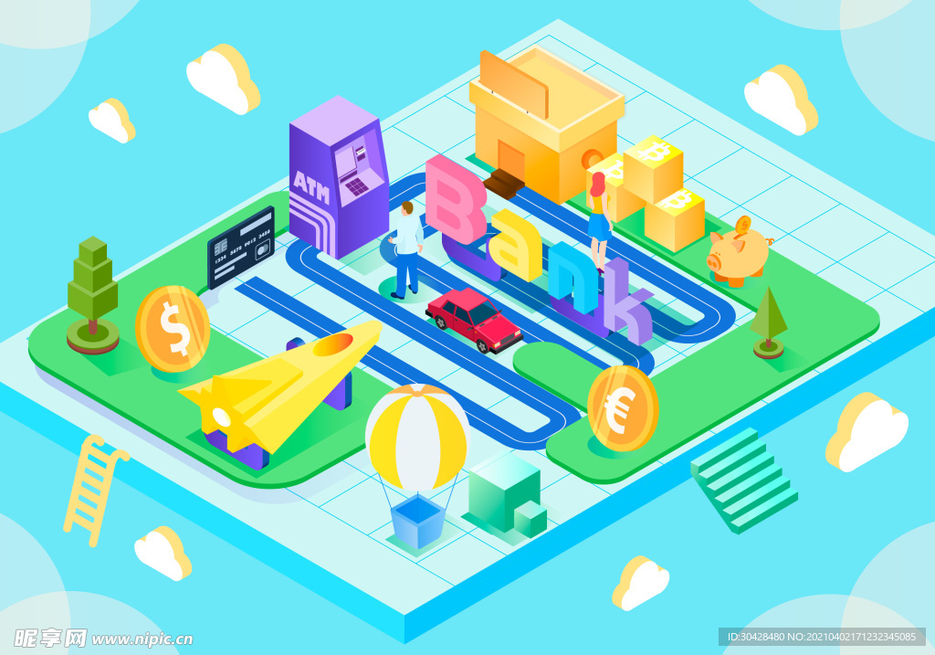 银行工作区插画
