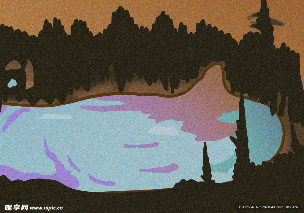 T恤  森林  树林 湖 